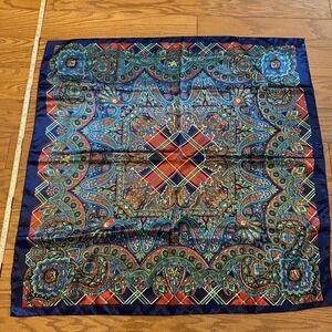 Satin Square scarf blue red paisley Plaid Bold head neck Curly Hair 37x37Preppy